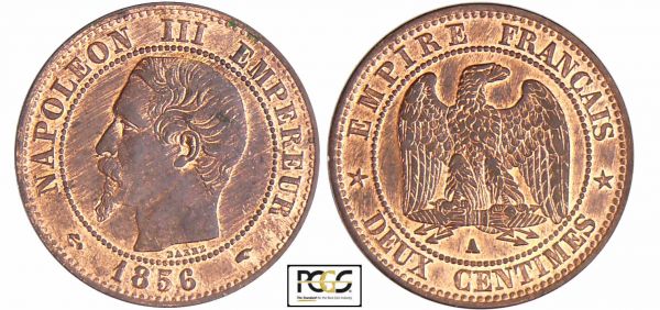 Napoléon III (1852-1870) - 2 centimes tête nue 1856 A (Paris) PCGS # 83890643. (REF: Ga.103-F.107)