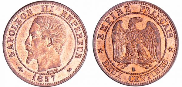 Napoléon III (1852-1870) - 2 centimes tête nue 1857 B (Rouen) (REF: Ga.103-F.107)