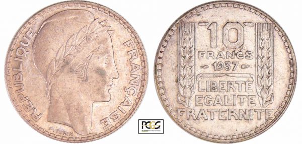 Troisième République (1871-1940) - 10 francs Turin argent 1937 PCGS # 83890594. (REF: Ga.801-F.360)