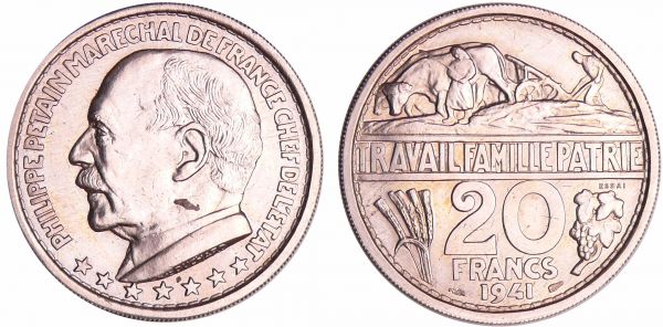 Etat Français (1940-1944) - Pétain - 20 francs 1941 essai de Bouchard (REF: Maz.2649-EMPF.201.3)