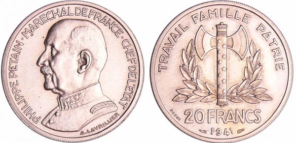 Etat Français (1940-1944) - Pétain - 20 francs 1941 essai Lavrillier (REF: Maz.2651-EMPF.203.3)