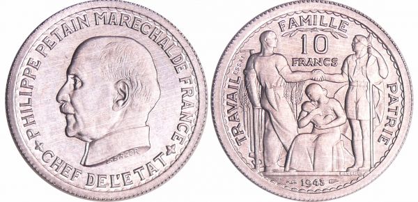 Etat Français (1940-1944) - Pétain - 10 francs 1943 essai de Bazor / Vézin (REF: Maz.2658b-EMPF.179.1)