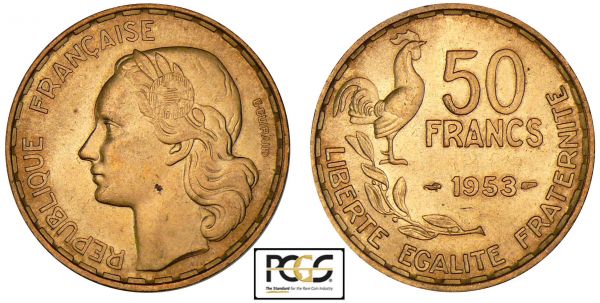 Quatrième République (1947-1959) - 50 francs G. Guiraud 1953 PCGS #17292689. (REF: Ga.880-F.425)