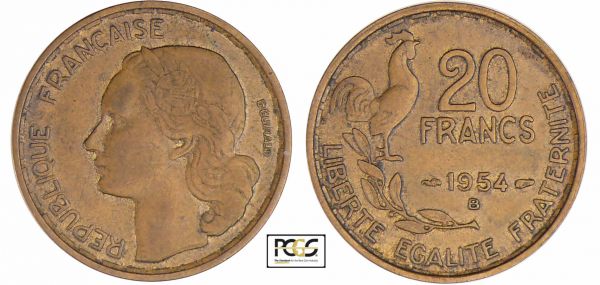 Quatrième République (1947-1959) - 20 francs G. Guiraud 1954 B PCGS # 83890587. (REF: Ga.865-F.402)