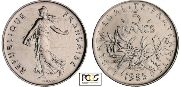 Cinquième république (1959- ) - 5 francs Semeuse - 1985 PCGS #17242665. (REF: Ga.771-F.341)