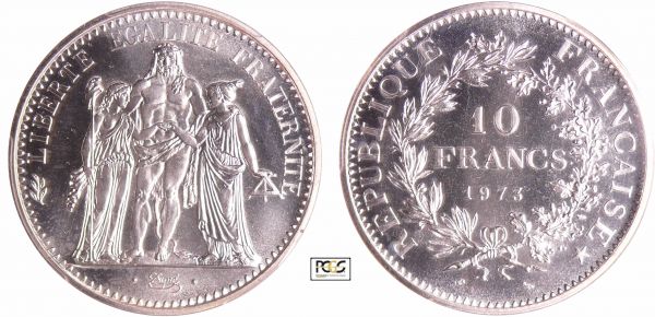 Cinquième république (1959- ) - 10 francs Hercule 1973 PCGS # 82206712. (REF: Ga.813-F.364)