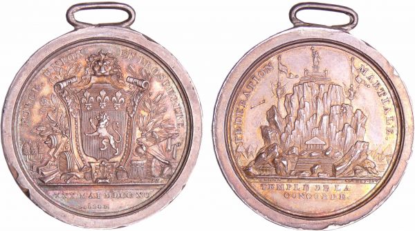 Temple de la Concorde. Médaille par Galle et Cochet pour la célébration de la fédération martiale de Lyon le 30 mai 1790 (REF: Henin.129)