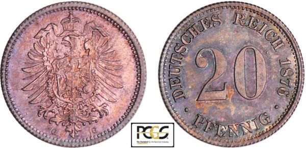 Allemagne - 20 pfennig 1876 G (REF: AKS.8)