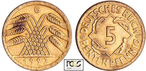 Allemagne - 5 reichpfennig 1923 G (REF: AKS.48)