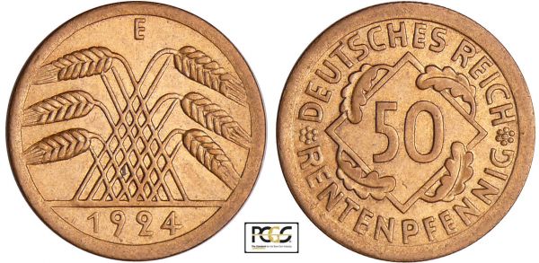 Allemagne - 50 reichpfennig 1924 E (REF: AKS.38)