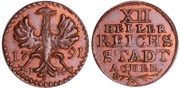 Allemagne - Aachen, stadt - 12 heller 1791 (REF: Krumbach.198)