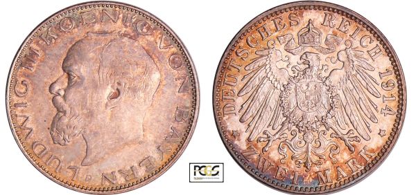 Allemagne - Bayern - Ludwig III (1913-1918) - 2 mark 1914 D (REF: AKS.211)