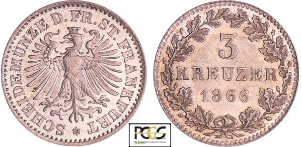 Allemagne - Frankfurt, Stadt - 3 kreuzer 1866 (REF: AKS.24)