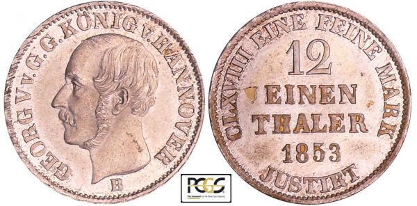 Allemagne - Hannover - Georg V (1851-1866) - 1/12 taler 1853 (REF: AKS.146)