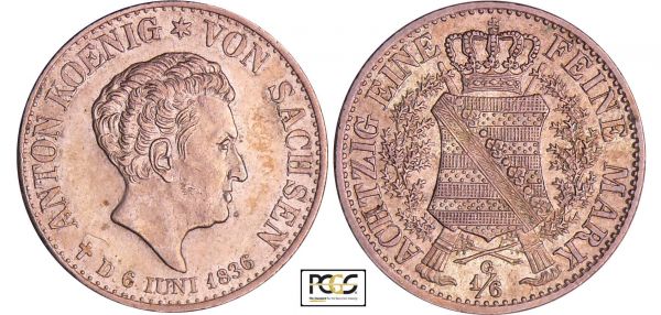 Allemagne - Sachsen - Anton (1827-1836) - 1/6 taler 1836 (REF: AKS.87)