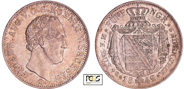 Allemagne - Sachsen - Friedrich August II (1836-1854) - 1/6 taler 1842 G (REF: AKS.104)