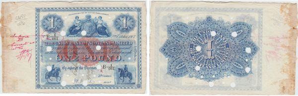 Ecosse - The Union Bank of Scotland, 1 pound, 2nd October 1907 N° B 1/001. (REF: Pick.805)