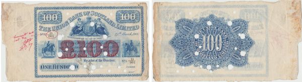 Ecosse - The Union Bank of Scotland, 100 pounds, 27th March 1906 N° A 11/001. (REF: Pick.82c)