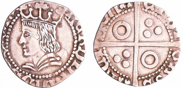 Espagne - Ferdinand II (1479-1516) - Groat (Barcelone) A/ FERDINADVS D G REX Buste à gauche. R/ CIV TASB ARCH NONA Croix cantonnée de 2 annelets et de 2 groupes de 3 besants. (REF: Cuy.1139)