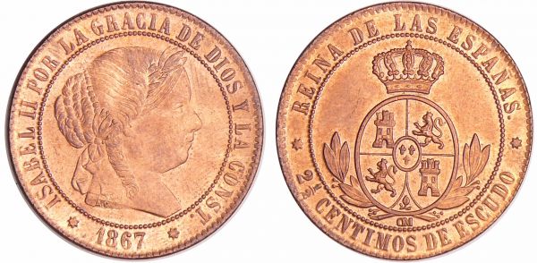 Espagne - Isabel II (1833-1868) - 2 1/2 centimos 1867 (REF: Cal.640)