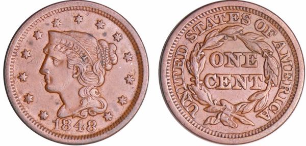 Etats-Unis - Cent, Braided hair 1848 (REF: KM#67)