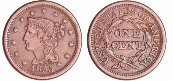 Etats-Unis - Cent, Braided hair 1853 (REF: KM#67)