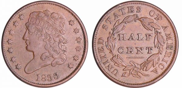 Etats-Unis - Half cent, Classic head 1833 (REF: KM#41)