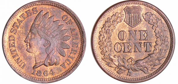 Etats-Unis - Cent, Indian head 1864 (REF: KM#90.a)
