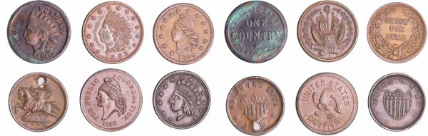 Etats-Unis - Civil war token - Lot de 6 one cent 1861-1863