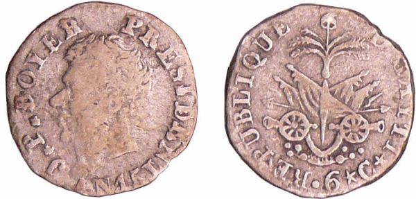 Haïti - Alexandre Petion, President (1807-1818) - 6 centimes L'An 15 (1818) (REF: KM#17)