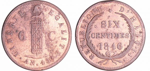 Haïti, république - 6 centimes l'An 43 (1846) (REF: KM#28)