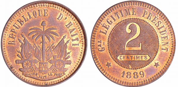 Haïti, république - 2 centimes 1889 Pattern (essai) (REF: KM-Pn.86)