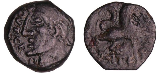 Carnutes - Bronze TOVTOBOCIO ATEPILOS (60-40 av. J.-C.) A/TOVTOBO-CIO Profil masculin à gauche, au nez proéminent et aux cheveux courts. R/ ATE-PIL-OS Lion fantastique marchant à droite. (REF: LT.6361-DT.2597)