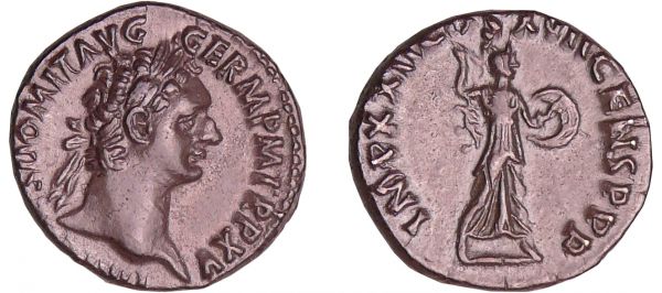 Domitien - Denier (92-93, Rome) - Pallas A/ IMP CAES DOMIT AVG GERM P M TR P XV. Buste nu et lauré à droite.  R/ IMP XXII COS XVII CENS P P P. Pallas debout à gauche, tenant un foudre. (REF: C.292 (2f)-RIC.789)