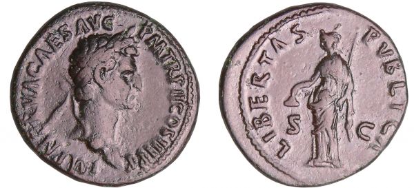 Nerva - As (97, Rome) - La Liberté A/ IMP NERVA CAES AVG P M TR P COS III P P. Buste lauré à droite.  R/ LIBERITAS PVBLICA // SC. La Liberté debout à gauche, tenant un bonnet et un sceptre. (REF: C.115 (2f))