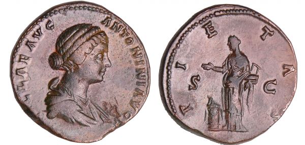 Lucille - Sesterce (164-166, Rome) - La Piété A/ LVCILLAE AVG ANTONINI AVG F. Buste drapé à droite.  R/ PIETAS. La Piété, voilée, debout à gauche. (REF: C.54 (5f))