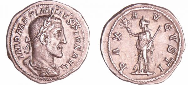 Maximin 1er - Denier (325-6, Rome) - La Paix A/ IMP MAXIMINVS PIVS AVG Buste lauré et drapé à droite.  R/ PAX AVGVSTI. La Paix debout à gauche, tenant un rameau et un sceptre transversal. (REF: C.31-RCV.8310 ($100)-RIC.12)