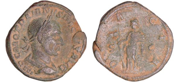 Trajan Dèce - Sesterce (251, Rome) - La Dacie A/ IMP C M Q TRAIANVS DECIVS AVG Buste lauré et drapé à droite.  R/ DACIA // S C La Dacie debout à gauche, tenant une enseigne militaire. (REF: C.28-RCV.9400 ($450)-RIC.113a)