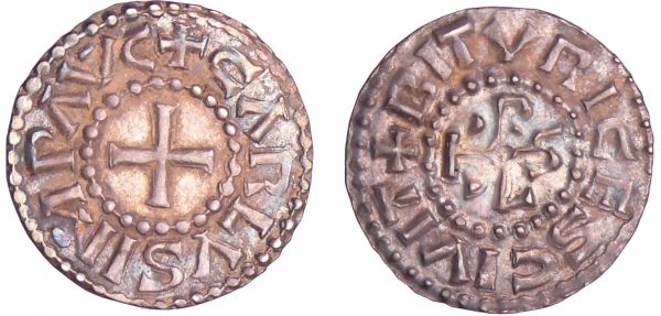 Charles II Le Chauve (840-877) - Denier (Bourges) A/ + CARLVS IMP AVG Croix. R/ + BITVRICES CIVIT Monogramme Carolin. (REF: Nou.238-Dep.198-Prou.743)