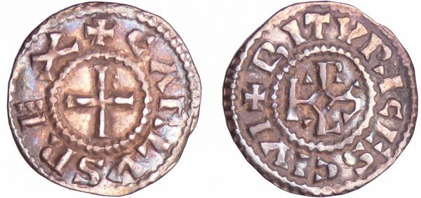 Charles II Le Chauve (840-877) - Denier (Bourges) A/ + CARLVS REX Croix. R/ + BITVRICES CIVI Monogramme de Karolus. (REF: Nou.19-prou.739-740)