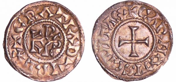 Charles II Le Chauve (840-877) - Denier (Chartres) A/ + GRATIA D-I REX. Monogramme de Karolus.  R/ + CARNOTIS CIVITAS Croix. (REF: Nou.114d)