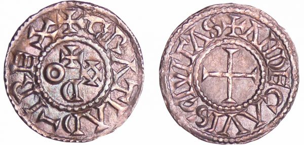 Eudes (887-898) - Denier (Angers) A/ + GRATIA D-I REX Monogramme d'Eudes +ODO. R/ + ANDECAVIS CIVITAS Croix. (REF: Nou.3-Prou.432)