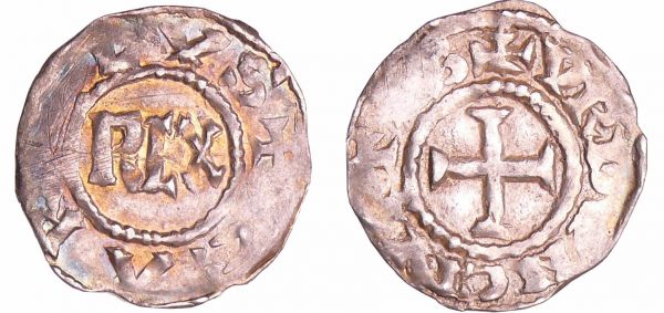 Charles III Le Simple (898-923) - Denier (Verdun) A/ + CAROLVS Rex au centre. R/ + VRDVN CIVITVS Croix. Variété de légende avec VRDVN. (REF: Nou.50-Prou.165)