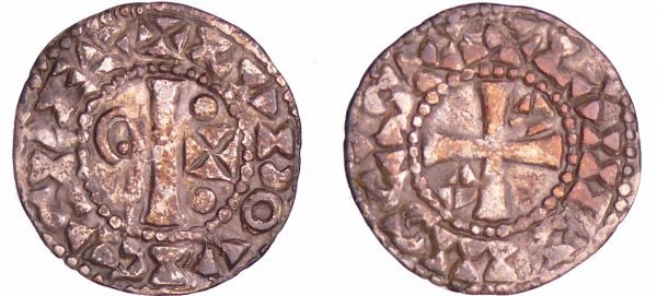 Louis VI (1108-1137) - Denier de Château-Landon - 5ème type A/ + LVDOVICVS REX. Pal entre une crosse et une croisette, accostée de deux besants. R/ + LANDONIS CASTA. Croix cantonnée d'une croisette aux 2ème et 3ème cantons. (REF: Dy.94-C.104-L.102)