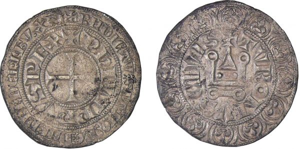 Philippe IV (1285-1314) - Gros tournois à l'O rond A/ + PhILIPPVS REX. Croix.  R/ + TVRONVS CIVIS. Châtel tournois.  (REF: Dy.213.-C.201-L.217)