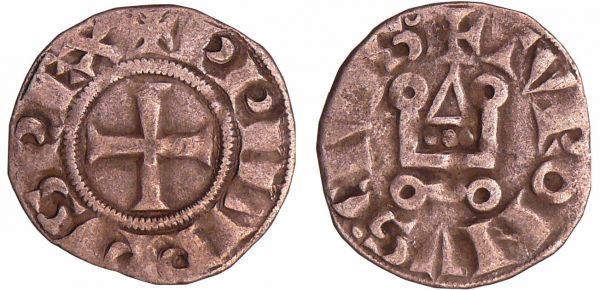 Philippe IV (1285-1314) - Denier tournois à l'O rond A/ + PHILIPPVS REX. Croix.  R/ + TVRONVS CIVIS. Châtel tournois.  Très rare variété avec comme légende PPILIPPVS au lieu de PHILIPPVS (REF: Dy.223-C.224-L.228)