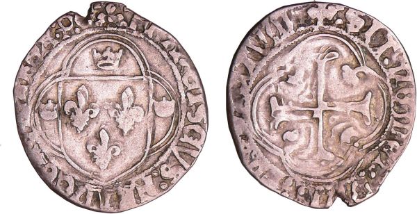 François 1er (1515-1547) - Grand blanc à la couronne (23 janvier 1515) - 1er type - Lyon A/ FRANCISCVS. FRANCORVM REX. Ecu de France entre trois couronnelles dans un trilobe.  R/ + SIT NOMEN DNI BENEDICTVM. Croix cantonnée de deux couronnelles et de deux lis dans un quadrilobe.  (REF: Dy.835-C.1157-L.694)