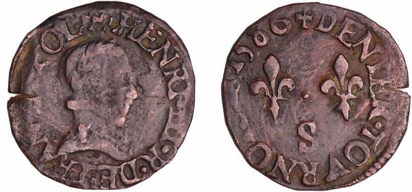 Henri III (1574-1589) - Denier tournois - 1586 S (Troyes) 3 exemplaires pointés dans le CGKL. (REF: Dy.1153-L.993-Sb.4070-CGKL.136)