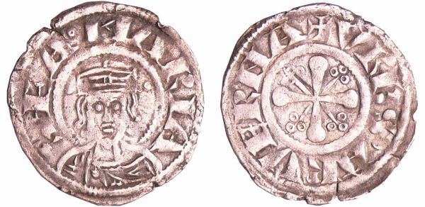 Auvergne - Evêché de Clermont - Denier A/ SEA MARIA. Tête de face.  R/ + VRBS ARVERNA. Croix arrondie, cantonnée de trèfles . (REF: Bd.379 (4f)-SCMF.4907 (80€))