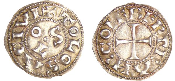 Languedoc - Comté de Toulouse - Bertrand - Denier Bertrand (1105-1112). A/ + TOLOSA CIVI. SOV placé en triangle. R/ BERTRAN COME. Croix. (REF: Bd.713 (3f))